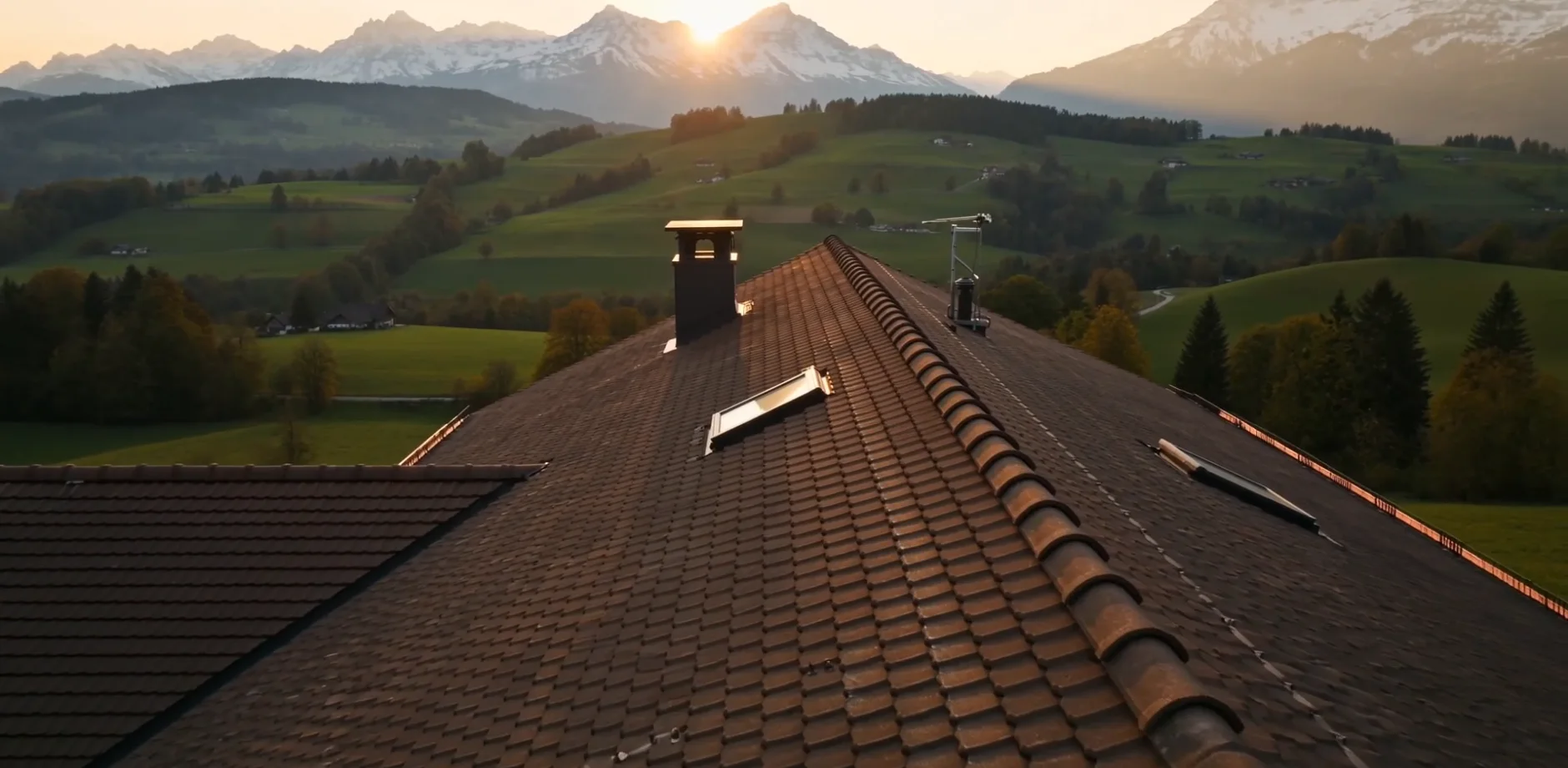 Eindeckung mit Bergblick